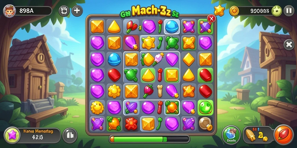 Tampilan gameplay seru dari game Match-3 898A.