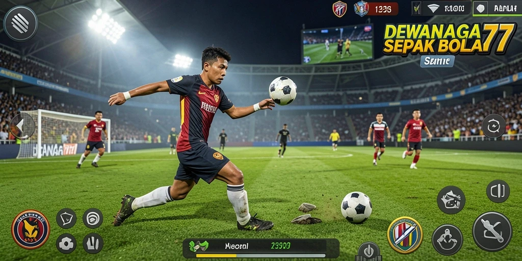 Tampilan menarik dari gameplay dalam DEWANAGA77 yang penuh aksi sepak bola.