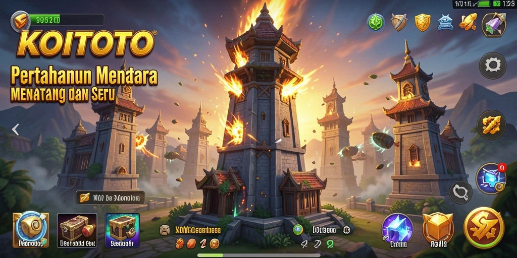 Screenshot gameplay <strong>KOITOTO</strong> yang menunjukkan aksi pertahanan menara yang seru.