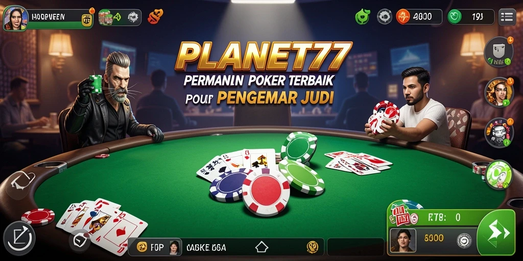 Screenshot gameplay PLANET77 menampilkan suasana Poker yang seru dan kompetitif.
