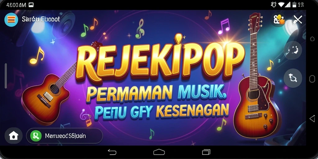 Screenshot menunjukkan gameplay interaktif di REJEKIPOP dengan berbagai lagu.