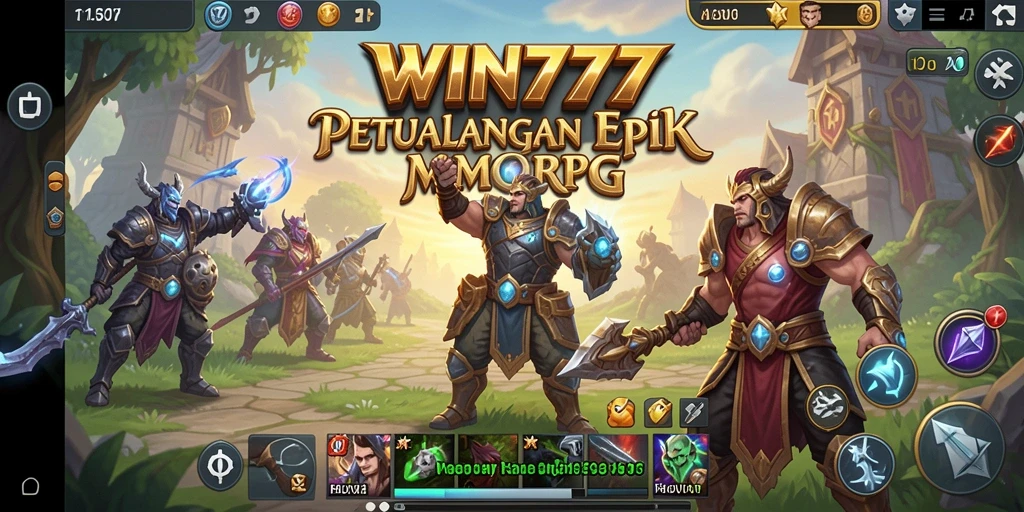 Tampilan gameplay WIN777 yang penuh aksi di dunia MMORPG yang luas.