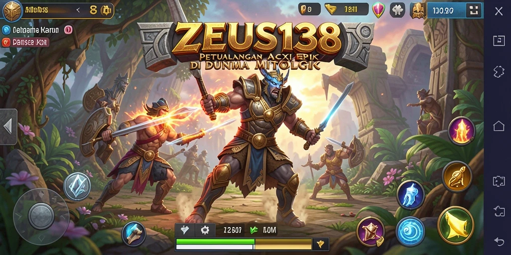 Tampilan aksi seru dalam gameplay ZEUS138 di tengah dunia mitologi.